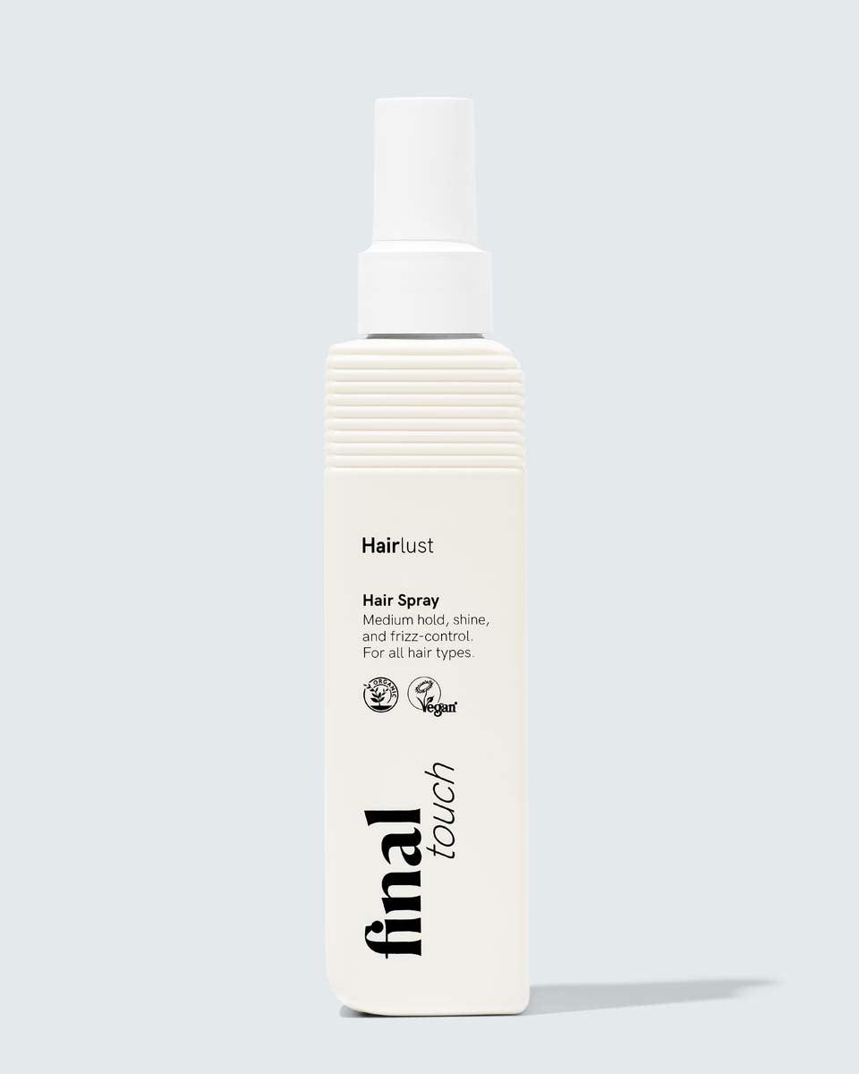 Hairlust Final Touch Hair Spray – non-aerosol finish-spray i hvit pumpeflaske
