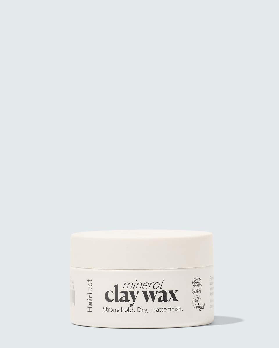 Hairlust Mineral Clay Wax — leirevoks i glassbeholder med matt finish