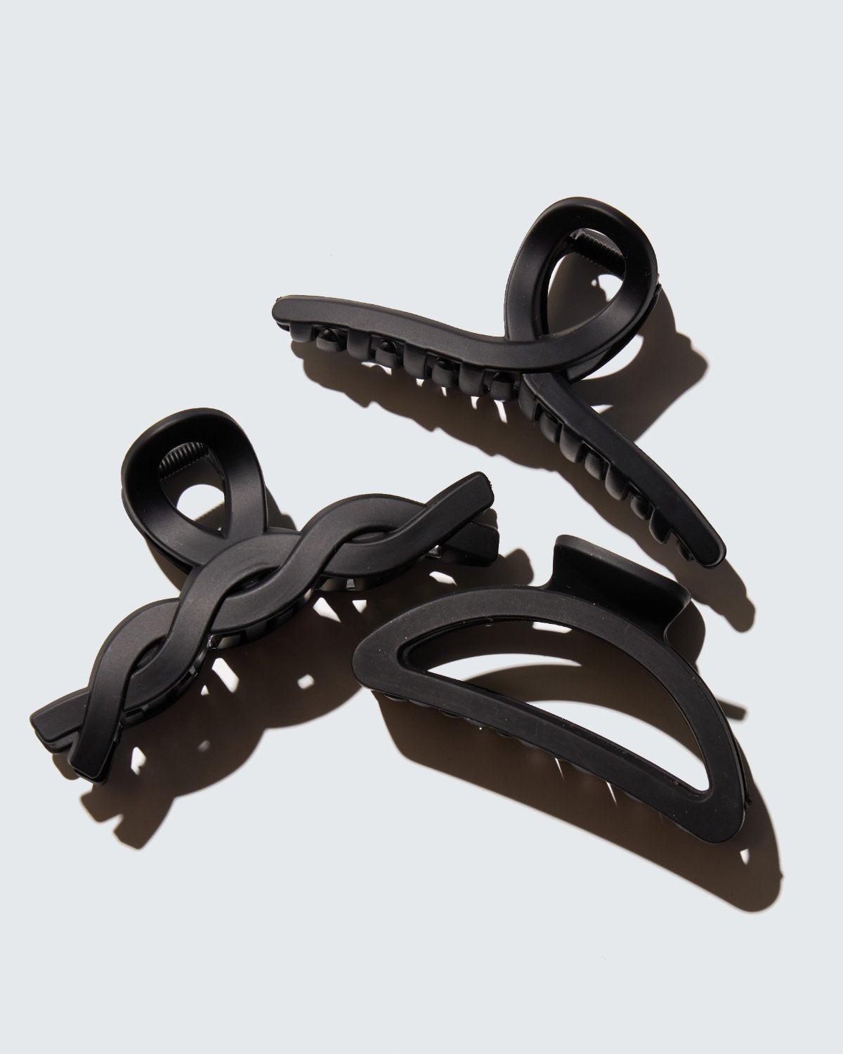 Hairlust Medium Claw Hair Clips i sort – medium hårklype 3-pakning